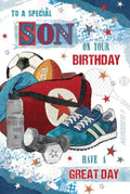 Son Happy Birthday Card Sports Bag Balls Weights Design Lovely Verse