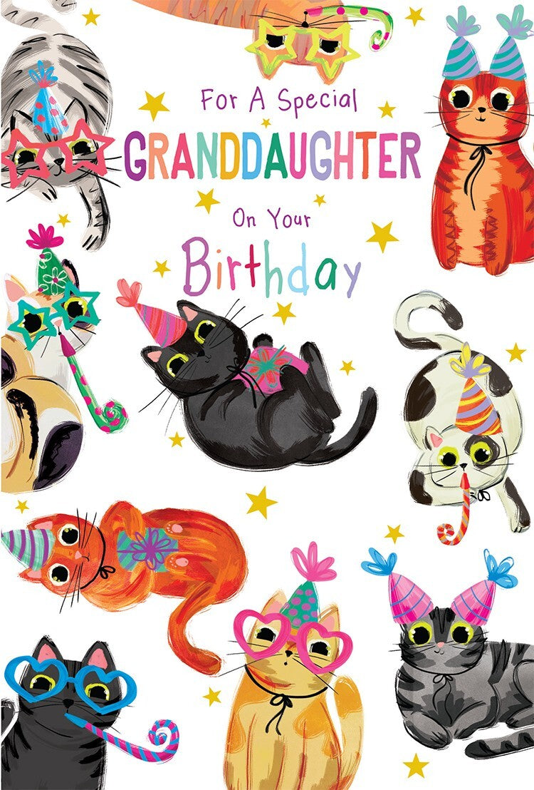 Granddaughter Birthday Card Cats 9" x 6" Lovely Verse