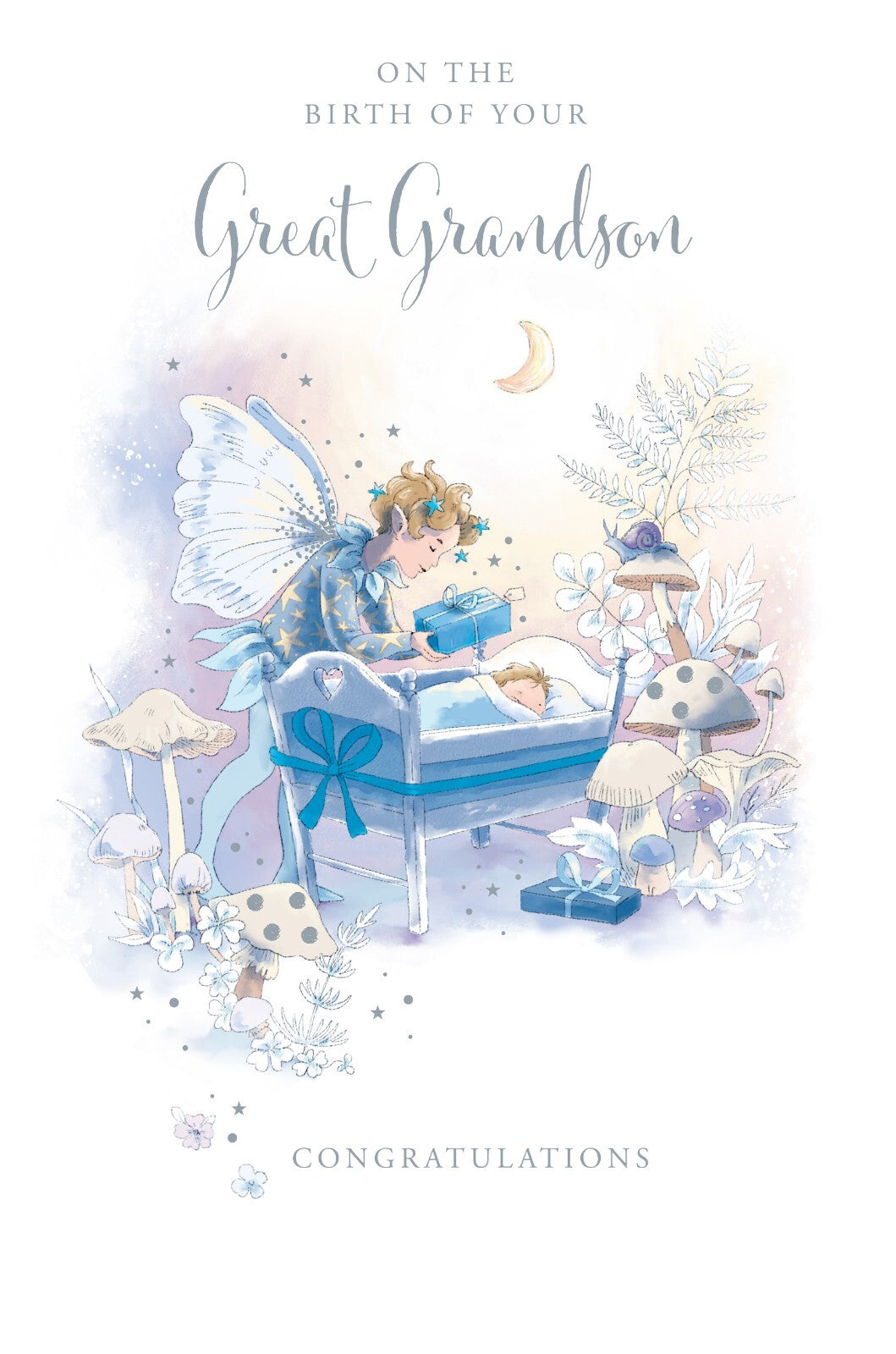 Birth Baby Great Grandson Card Fairy Foil Finish New Baby Lovely Verse