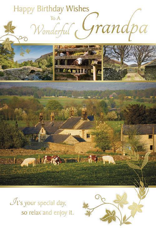 Grandpa Happy Birthday Card  Wishes To A Wonderful Countryside Farm Design