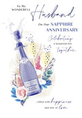 Sapphire Anniversary Card Husband  45 Years Verse Champagne Glasses