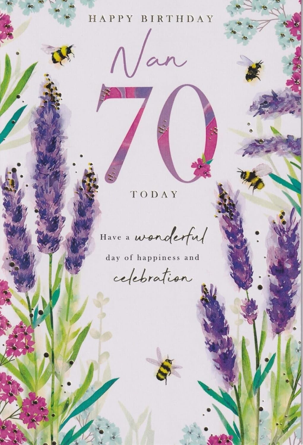 70th Birthday Card for Nan  Lavender Floral Design  15x23cm with Insert