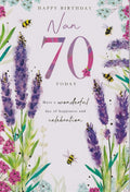 70th Birthday Card for Nan  Lavender Floral Design  15x23cm with Insert