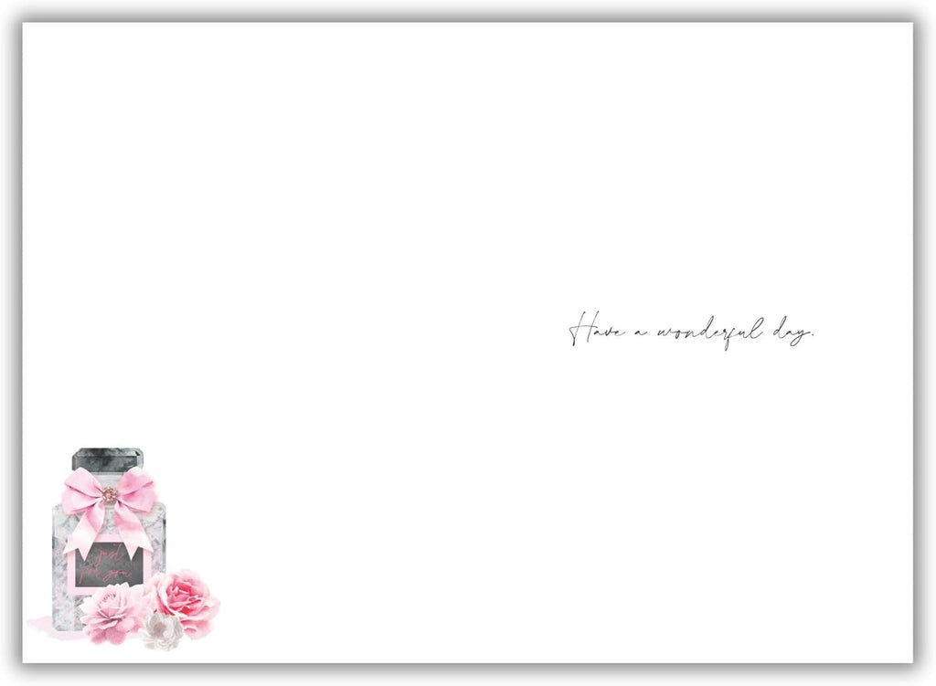 Birthday Card for Friend  Perfume Bottle & Floral Design Modern Finish  13x19cm
