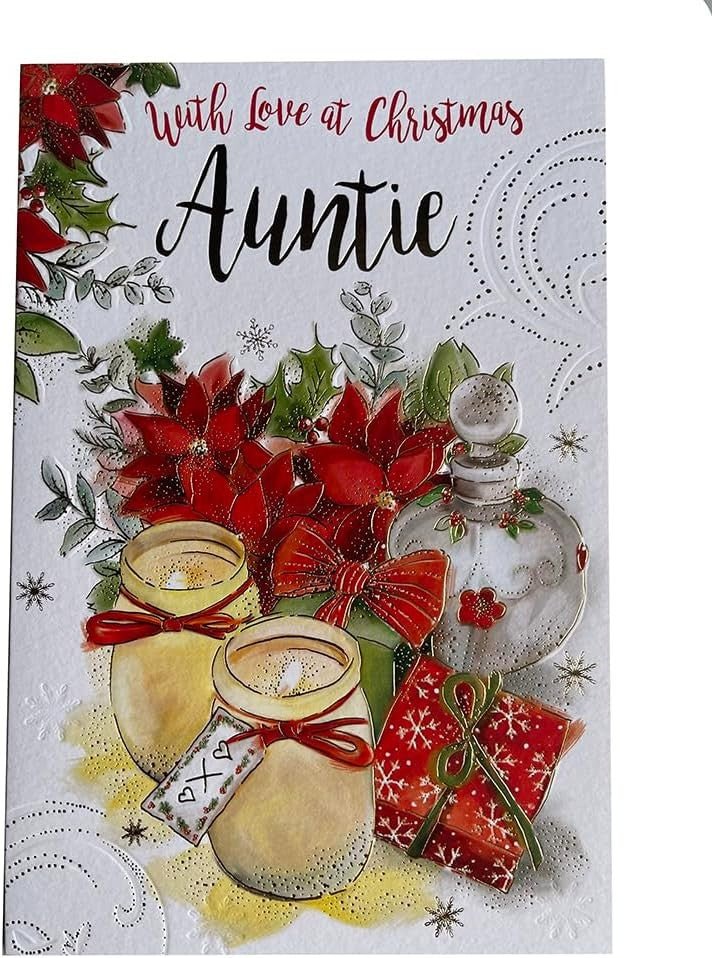 Auntie Christmas Card Gifts Candles Poinsettia & Holly Design Lovely Verse