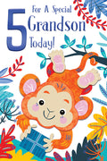Grandson 5th Birthday Card Age 5 Today Cute Monkey Happy Lovely Verse