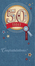50th Happy Birthday Card 50 Today Congratulations Rosette Design