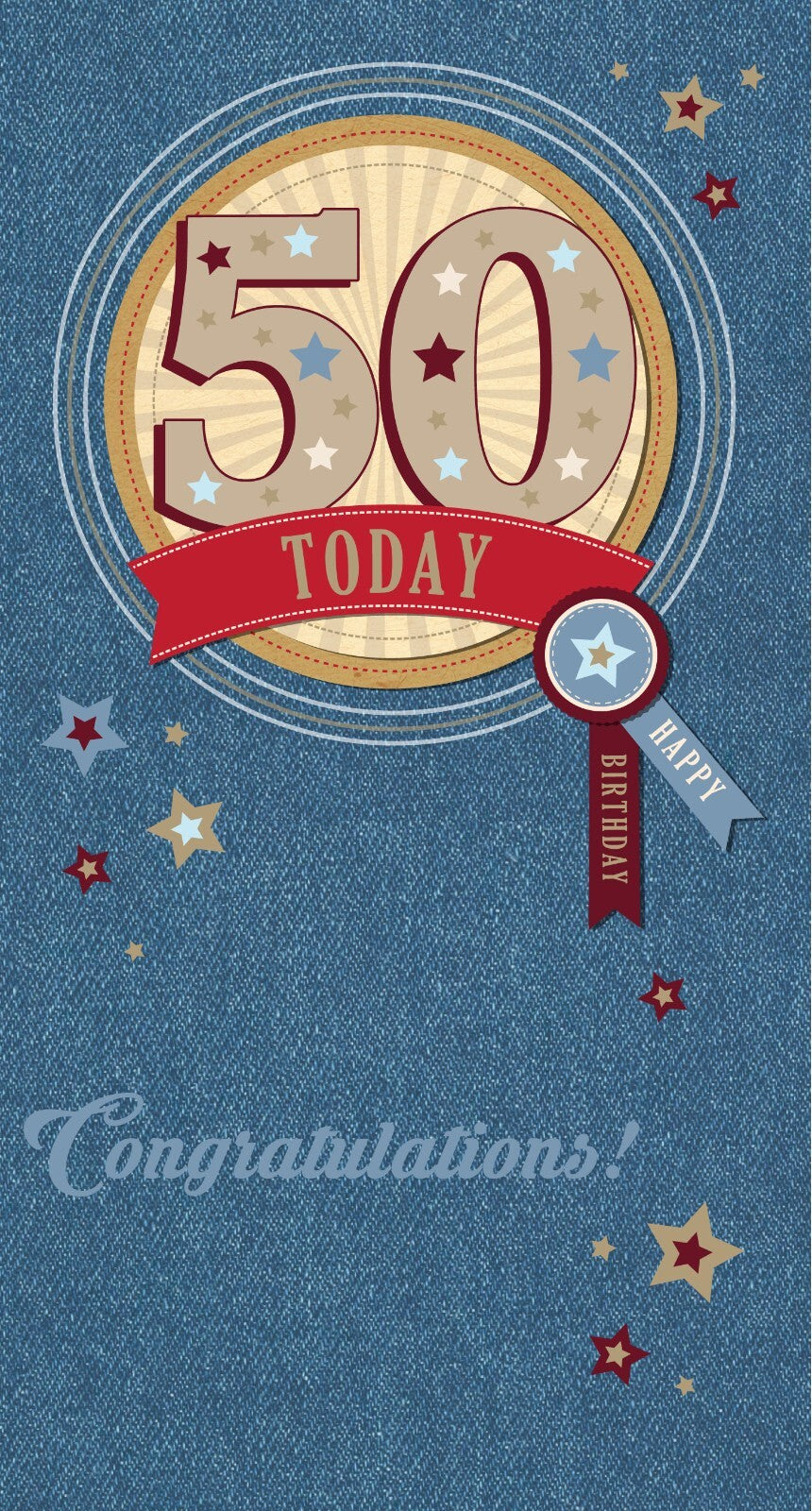 50th Happy Birthday Card 50 Today Congratulations Rosette Design