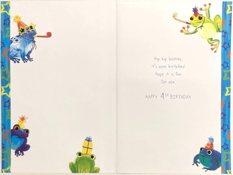 4th Birthday Card for Nephew  Frog Party Design  15x23cm  Colour Insert