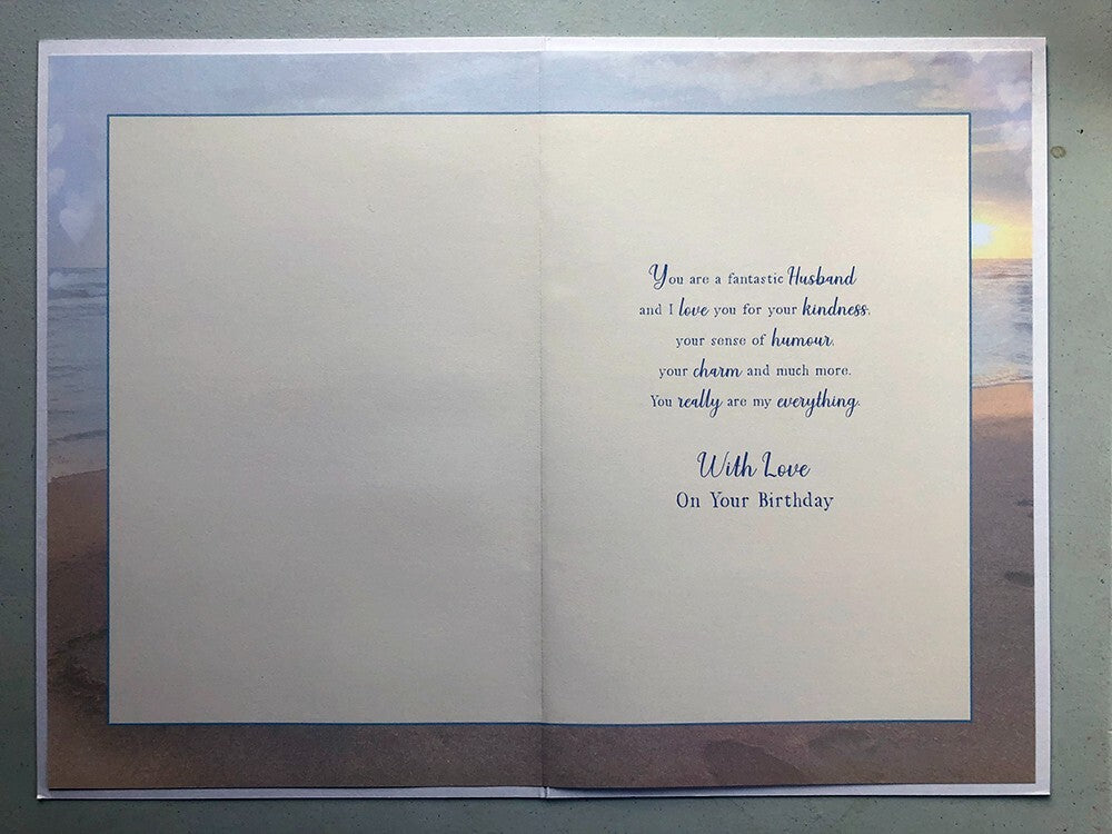 Husband Birthday Card Romantic Beach Sunset Love You & Heartfelt Verse