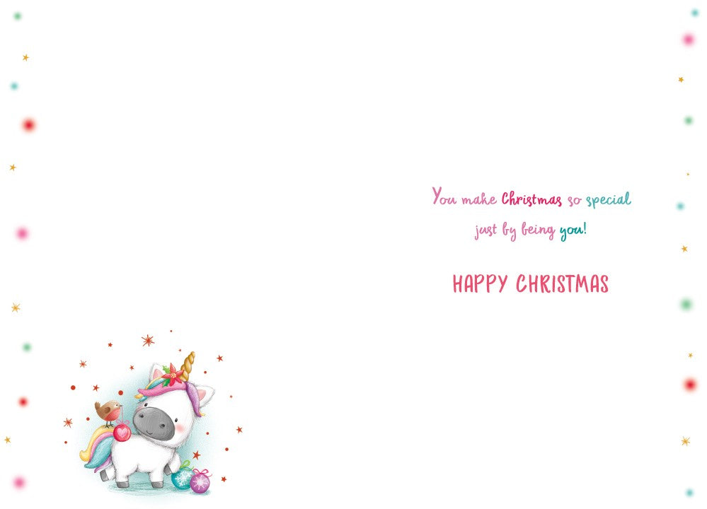 Goddaughter Christmas Card Modern Cute Unicorn Robin 7.5" x 5" Lovely