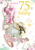 Happy 75th Birthday Card Female Foil Finish 8" x 6" Lovely Verse