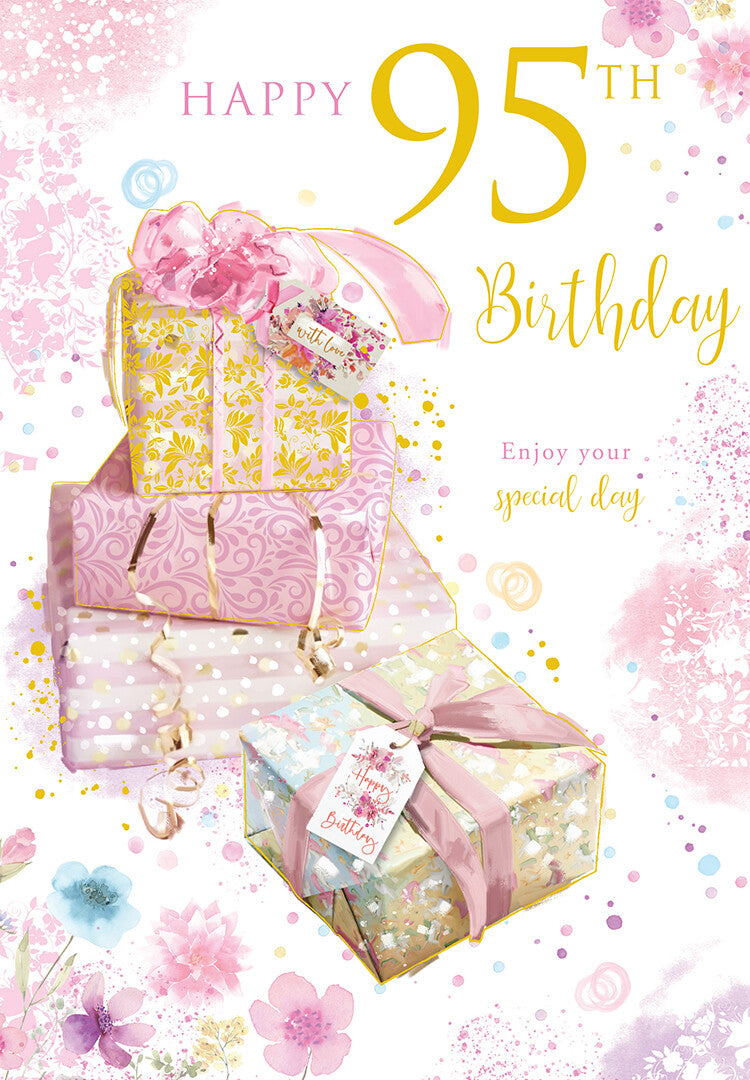 Happy 95th Birthday Card Female Foil Finish 8" x 6" Lovely Verse