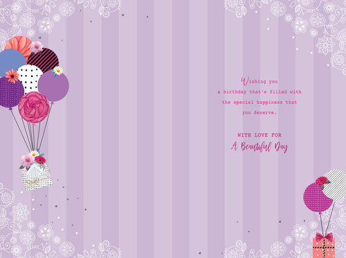 13th Birthday Card for Niece  Balloon Design  Full Verse  Purple Finish