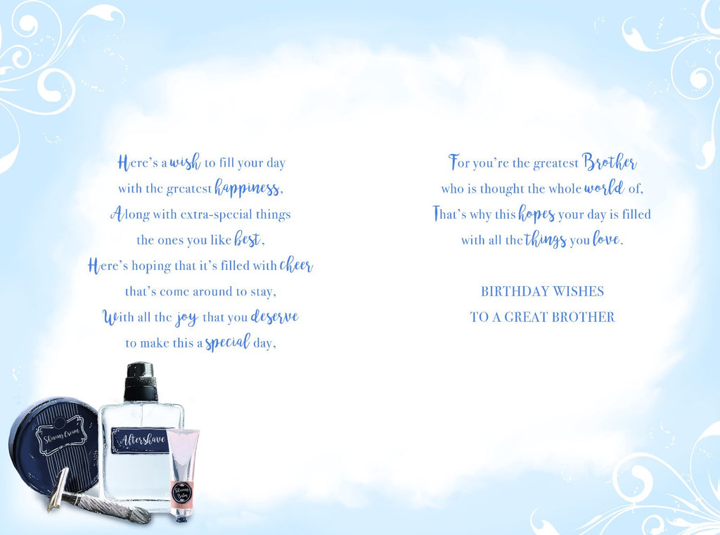 Brother Happy Birthday Card Aftershave Balm Razor Shaving Cream & Scroll Design