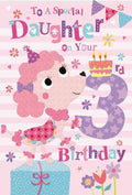 Daughter 3rd Birthday Card Age 3 Dog Cake & Presents Design Happy