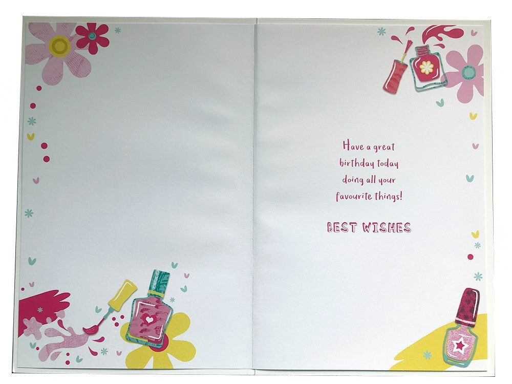 Happy Birthday Granddaughter 9th Card - Girls Nail Polish Floral Design Pink