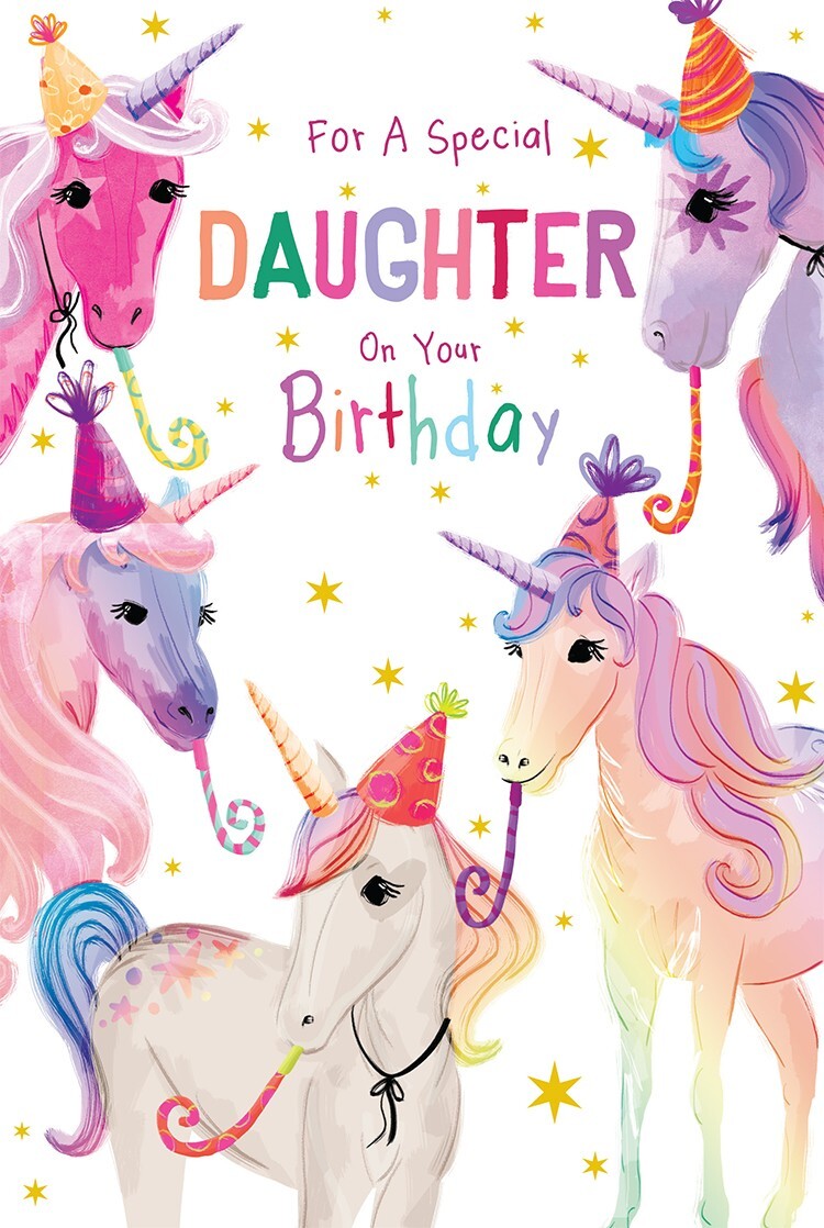 Daughter Birthday Card Unicorns 9" x 6" Lovely Verse