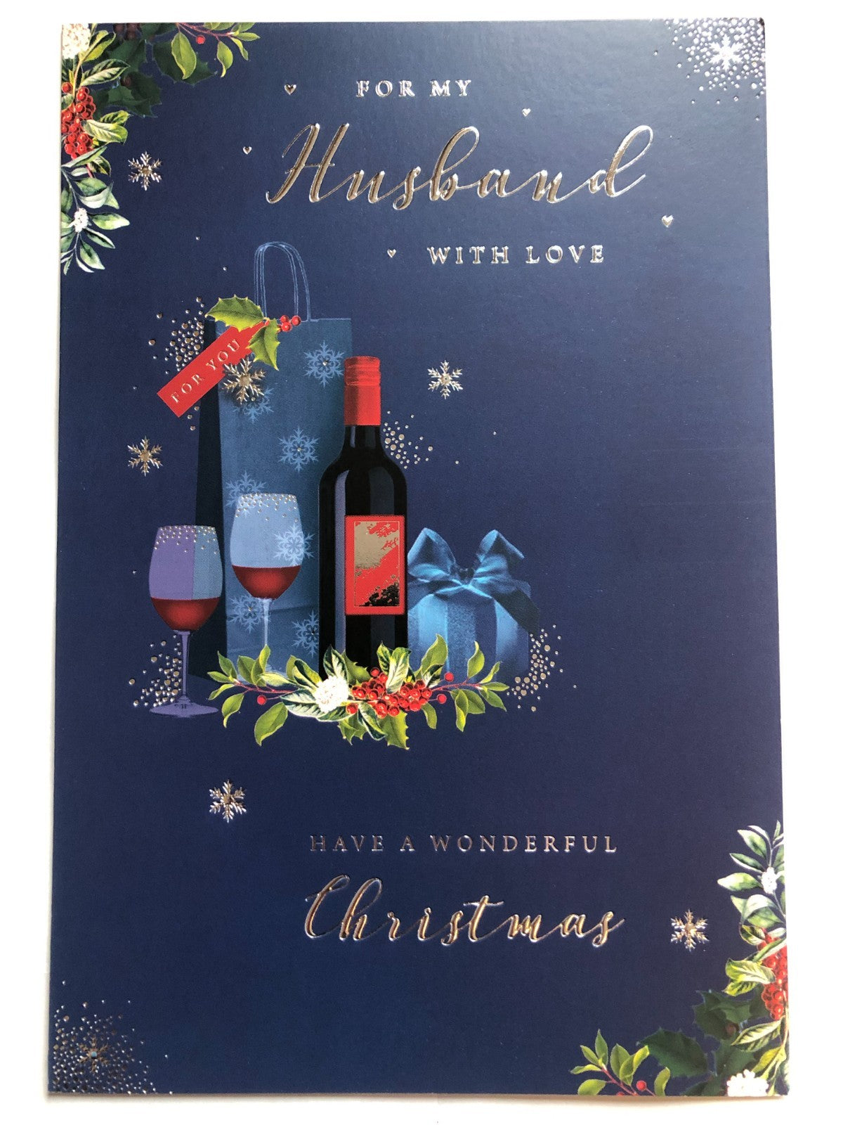 Husband Christmas Card With Love Large Red Wine Gifts 15 x 23cm