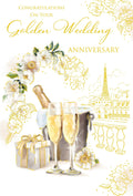 Golden 50th Anniversary Card Champagne Foil Finish Lovely Verse