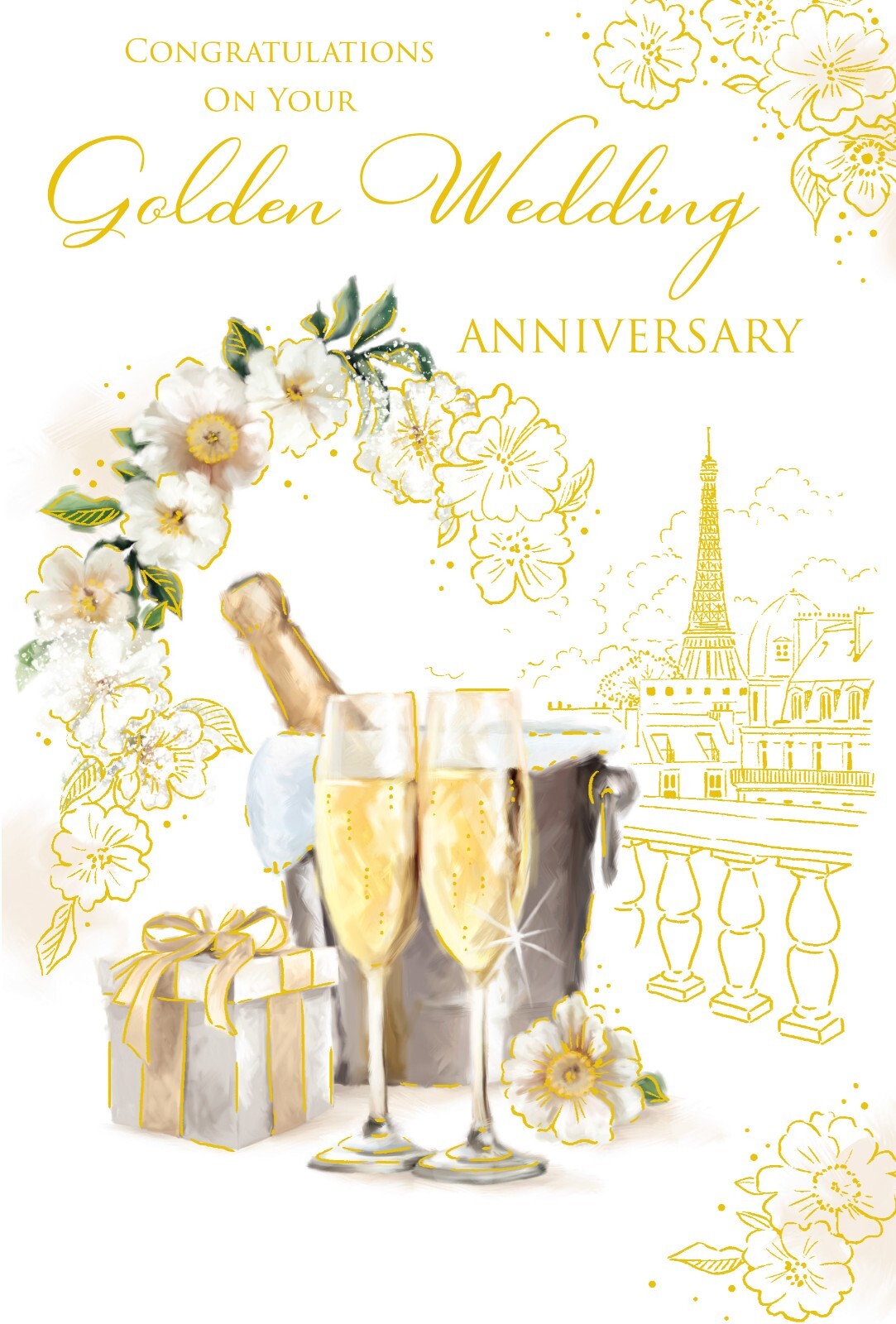 Golden 50th Anniversary Card Champagne Foil Finish Lovely Verse