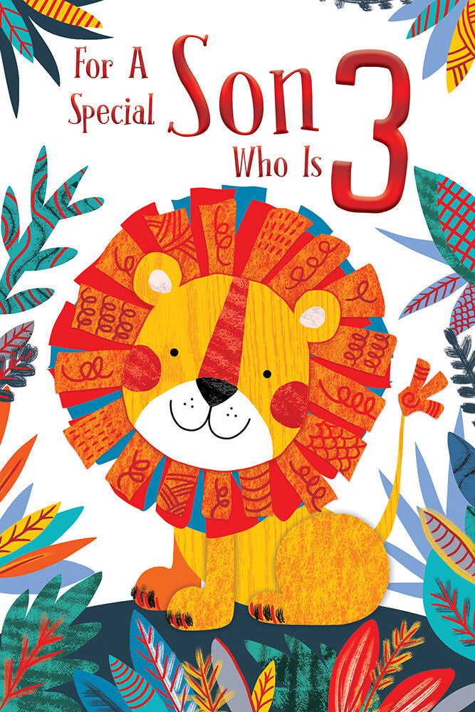 Son 3rd Birthday Card Age 3 Today Cute Lion Happy  Lovely Verse