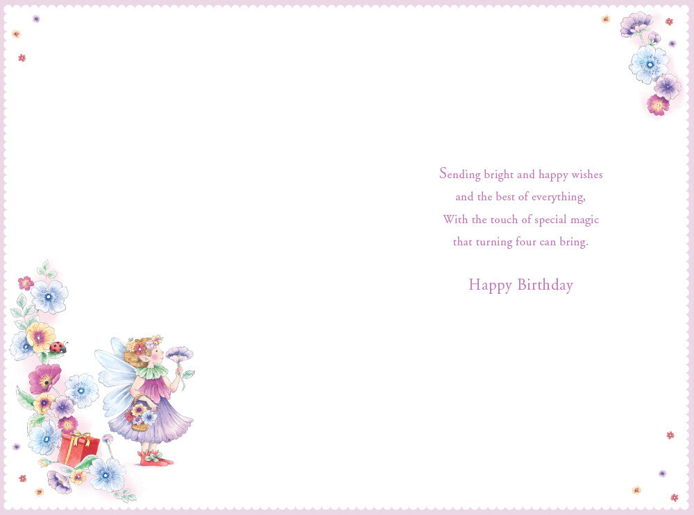 Granddaughter 4th Birthday Card Age 4 Poppy Fairy 9" x 6" Lovely Verse