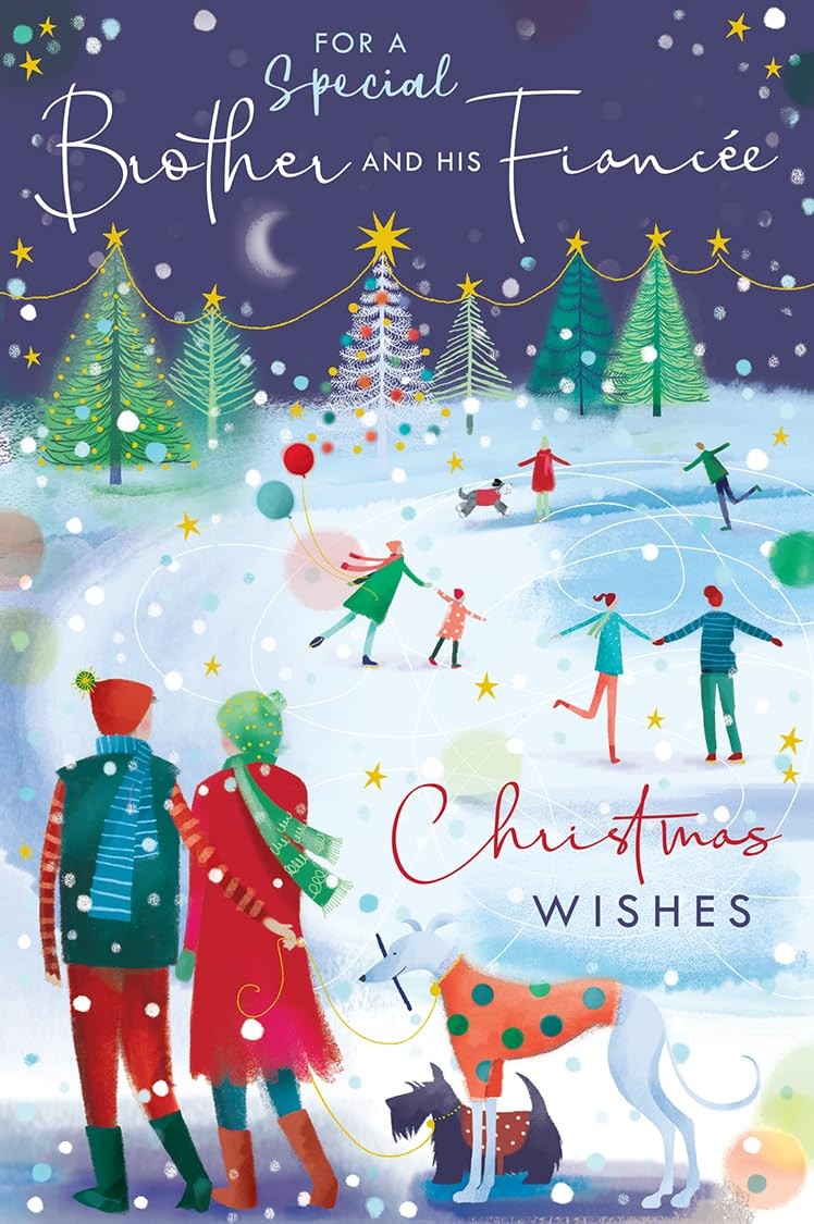 Christmas Card Special Brother & Fiancee Large Snow Scene 15x23cm