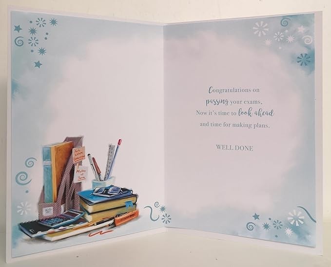 Congratulations Exam Success Card 13cm x 19cm Books & Calculator Design Verse
