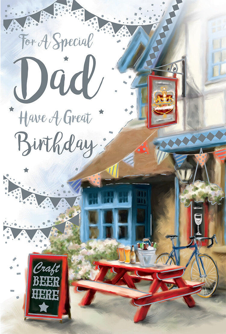 Dad Happy Birthday Card Pub Beer Garden 9" x 6"
