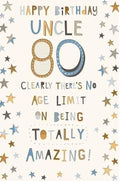 80th Birthday Card for Uncle  Star Design with Verse  15x23cm Insert