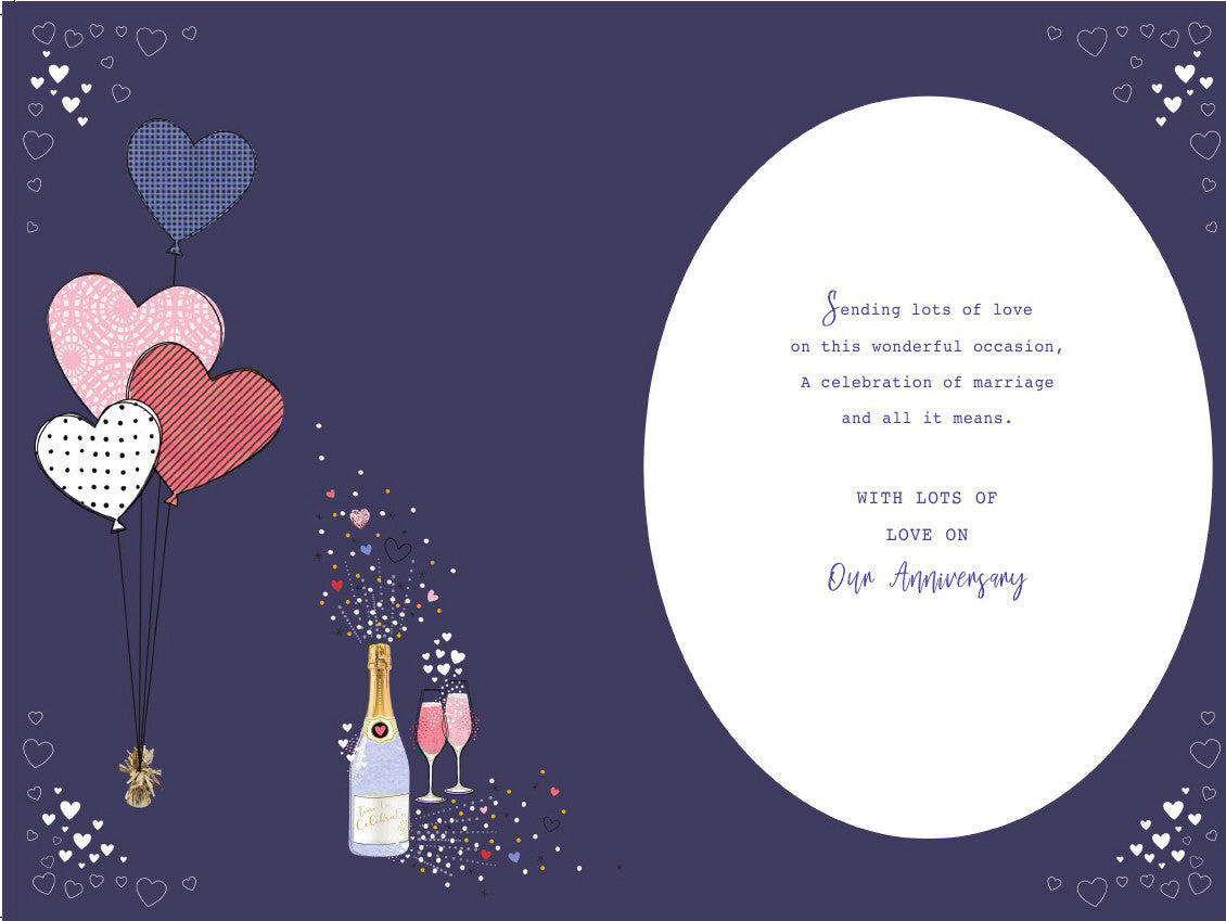 Husband Happy Anniversary Card Heart Balloons & Champagne Design Lovely Verse