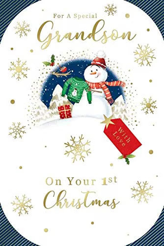 Special Grandson Christmas Card Snowman & Jumper Design Lovely Verse