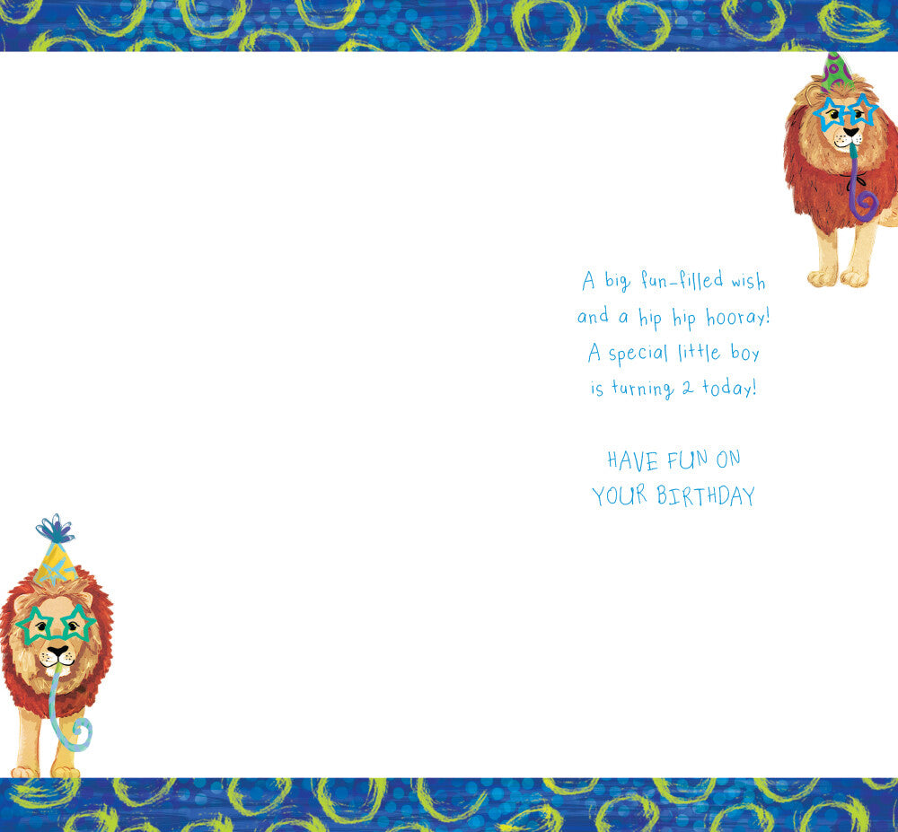 Age 2 Male 2nd Birthday Card Lions 9" x 5" Lovely Verse