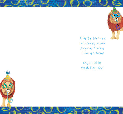 Age 2 Male 2nd Birthday Card Lions 9" x 5" Lovely Verse