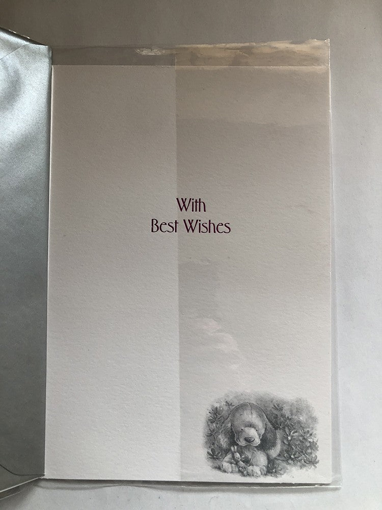 Good Luck Best Wishes Card Cute Dog & Rabbit Puppies Drawing