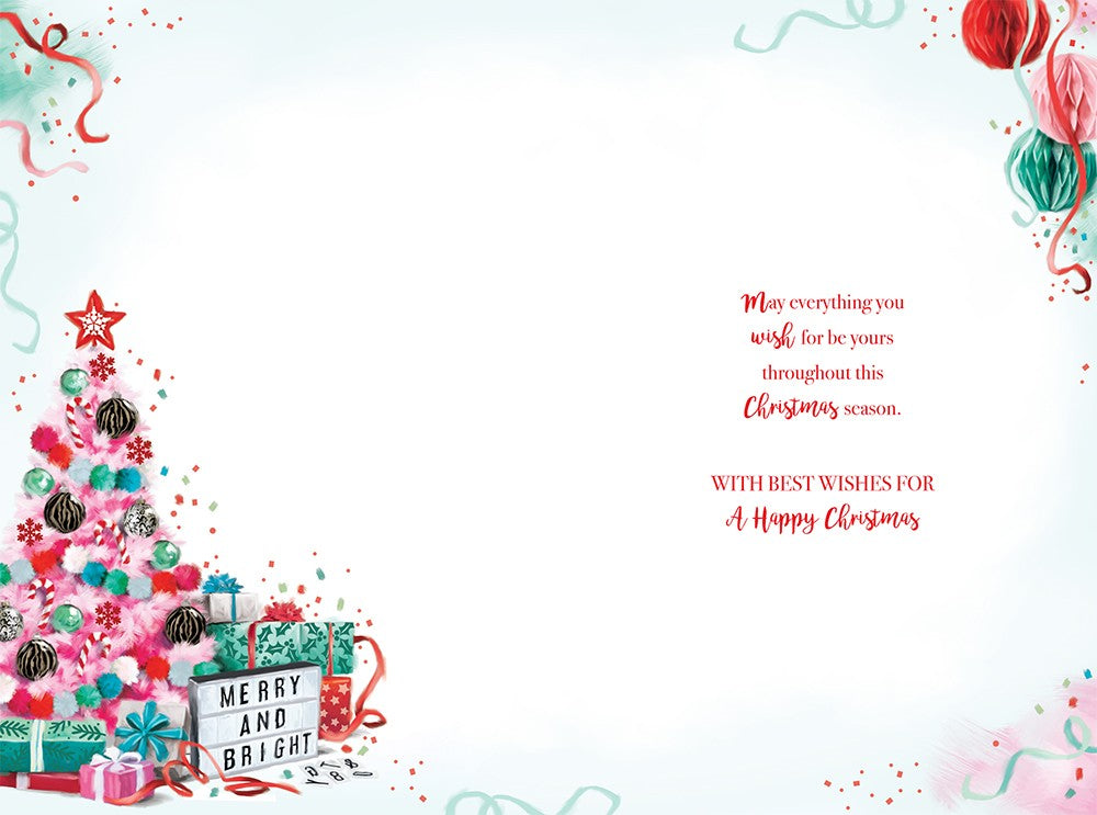 Granddaughter Christmas Card Modern Tree & Baubles Large 9" x 6" Lovely Verse