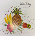 Birthday Card for Her Tropical Pineapple Fruit Sparkly Glitter Large Square Card