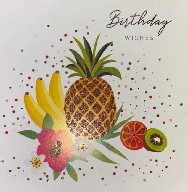 Birthday Card for Her Tropical Pineapple Fruit Sparkly Glitter Large Square Card