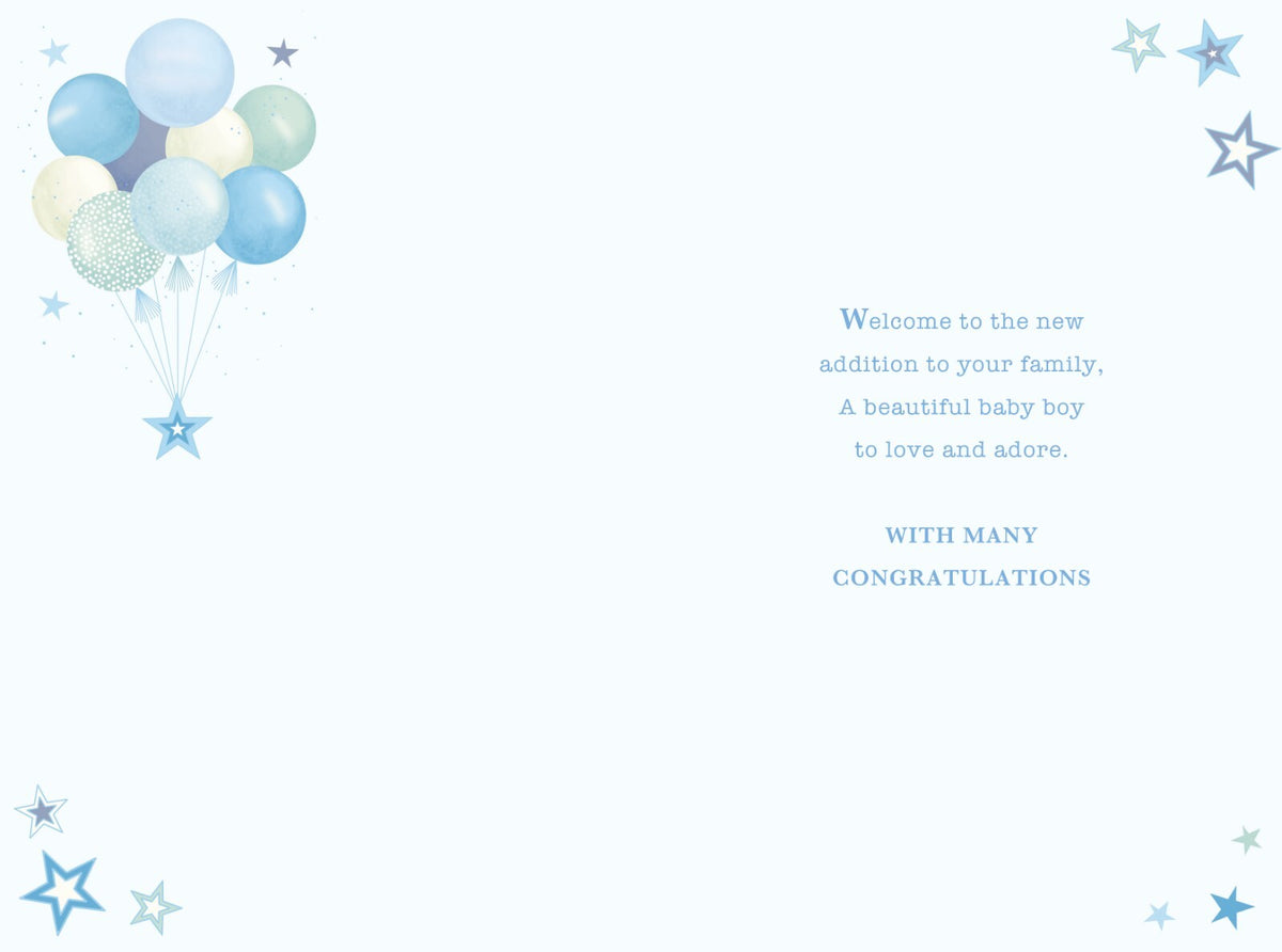Birth Baby Boy Card Balloons Foil Finish New Baby Lovely Verse