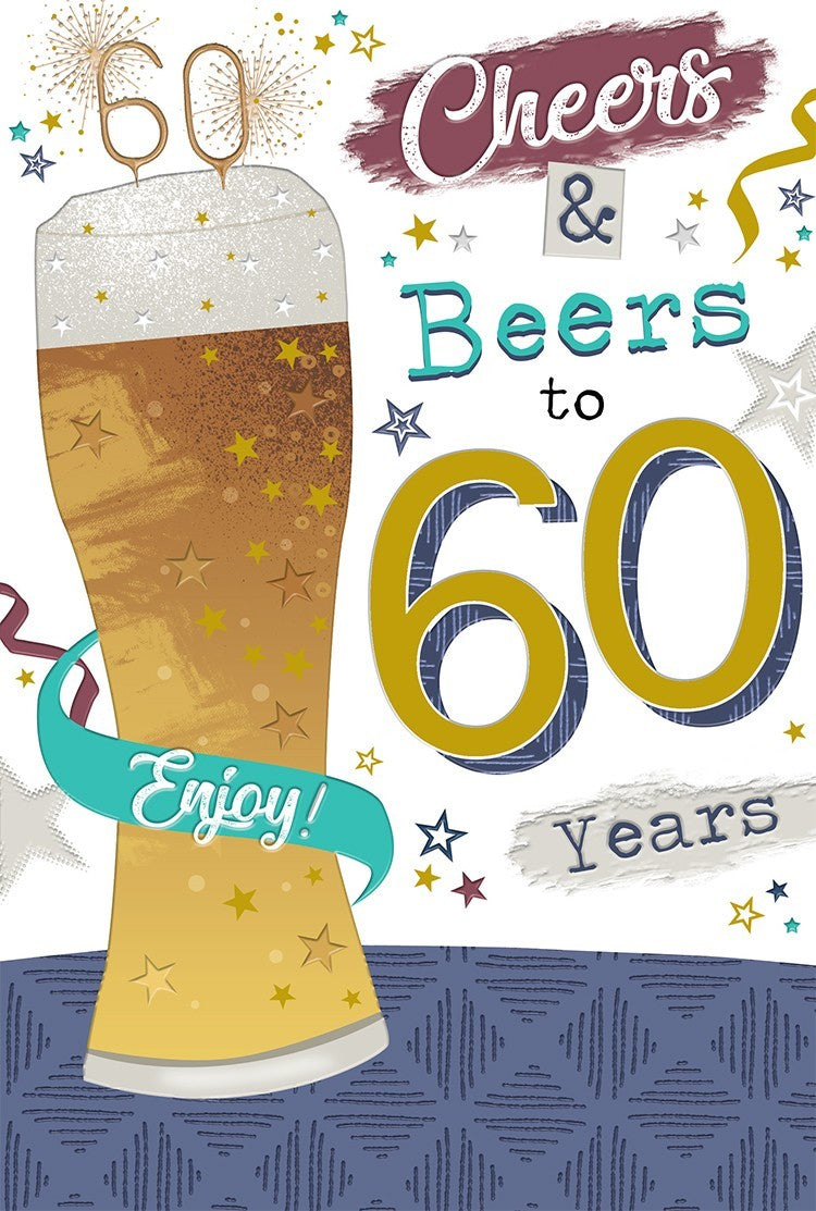 Happy 60th Birthday Card Cheers & Beers to 60 Years Pint Glass Modern Card