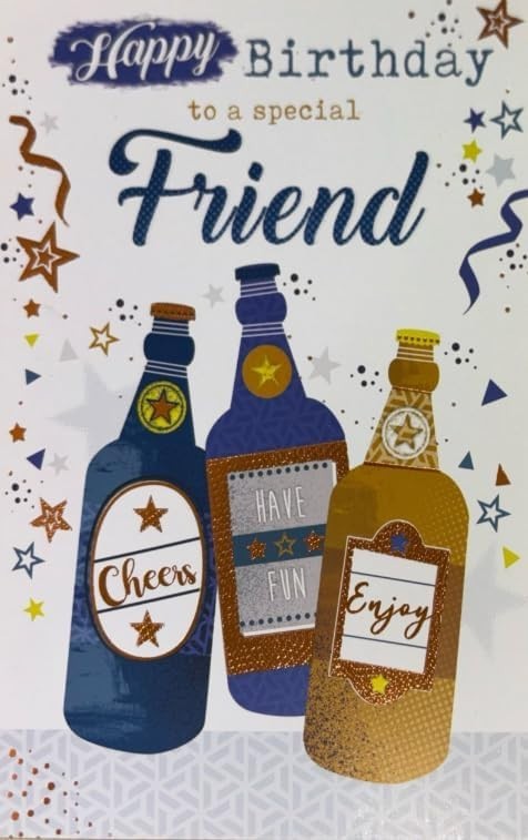 Birthday Card For Friend 13x19cm Cheers Bottles Design With Verse Inside
