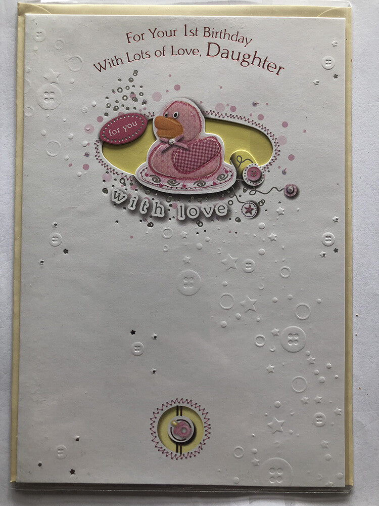 Daughter 1st First Happy Birthday Card Cute Duck
