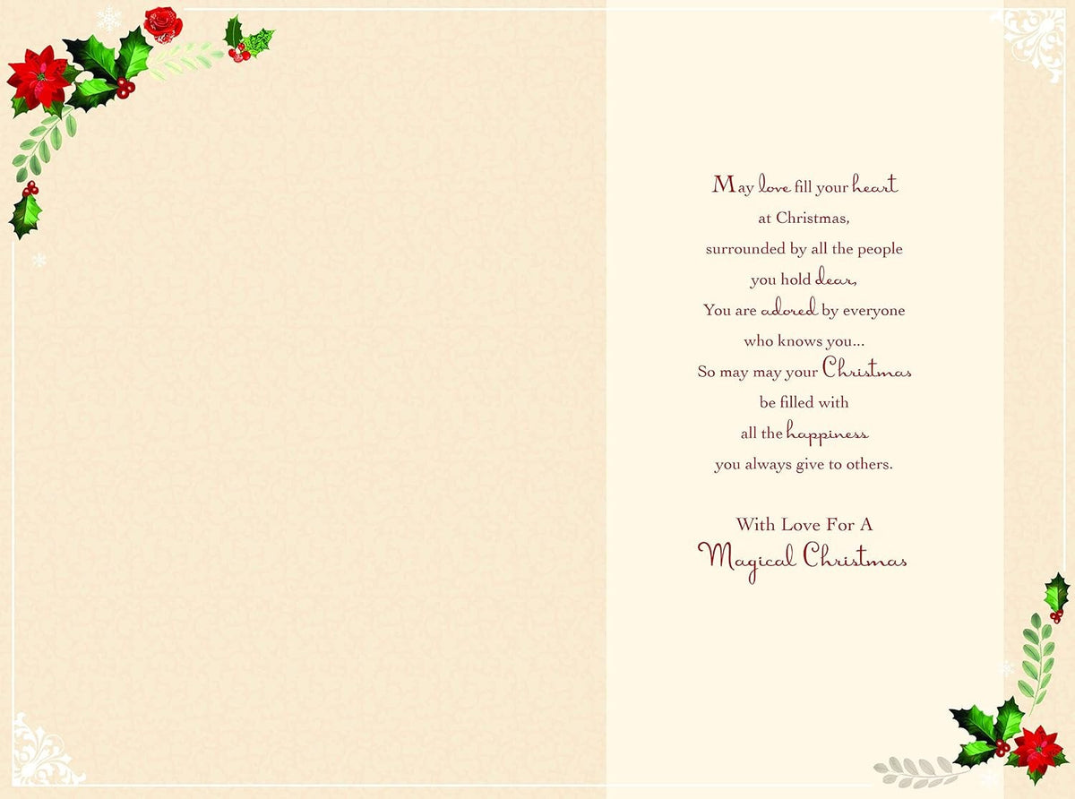 Special Granddaughter Christmas Card Word Snowflake & Holly Design Lovely Verse