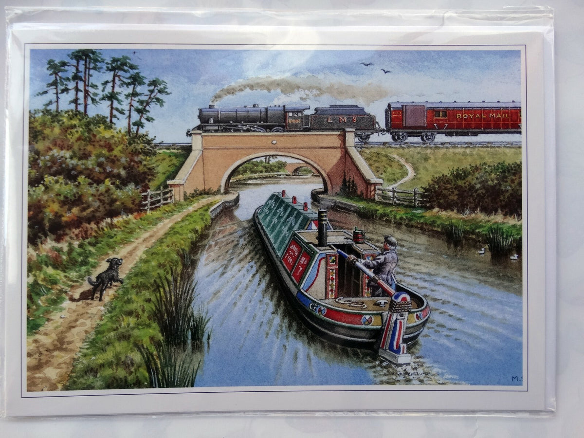 Train Canal Boat Card I've Missed The post Again  Open Blank Birthday Christmas