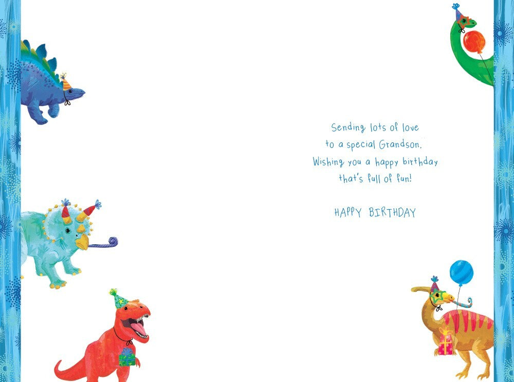 Grandson Birthday Card Dinosaurs 9" x 6" Lovely Verse
