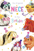 Niece Birthday Card - Cute Guinea Pigs Party Design - Modern & Bright - FREE UK