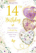 Happy 14th Birthday Card Female Foil Finish 8" x 6" Lovely Verse