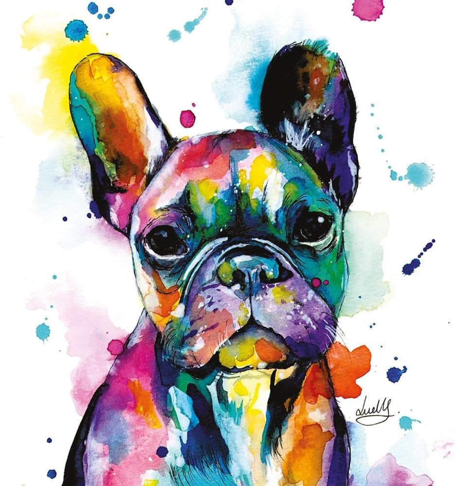 French Bulldog Greeting Card  Colourful Watercolour  16x16cm  Blank Inside