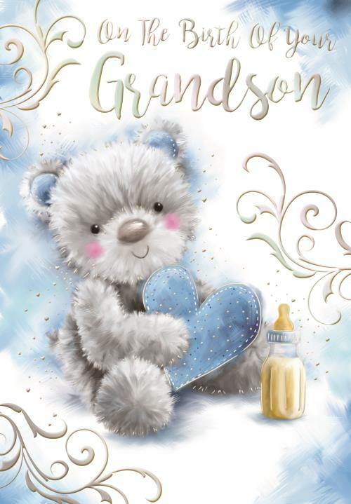Grandson Birth Card On The Of Your Teddy Heart & Bottle Design Lovely Verse